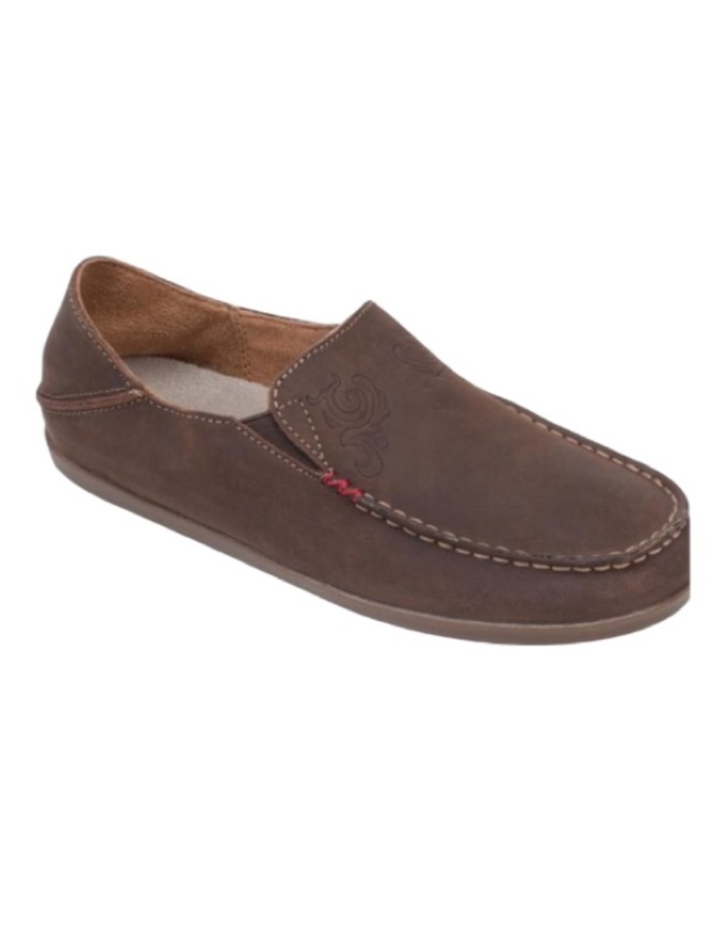 Olukai Nohea nubuck dark brown leather slip on fold loafer moccasins size 6.5